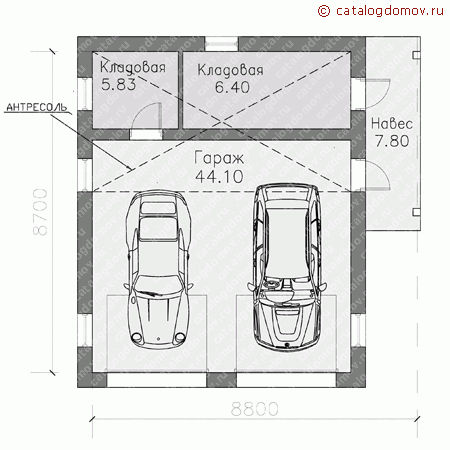 Чертеж гаража на две машины